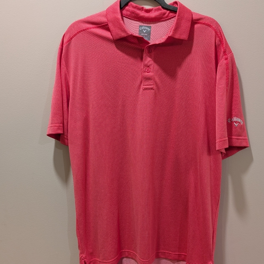 Callaway Men's Size Large Red Pink Polo Shirt Golf Diagonal Stripes